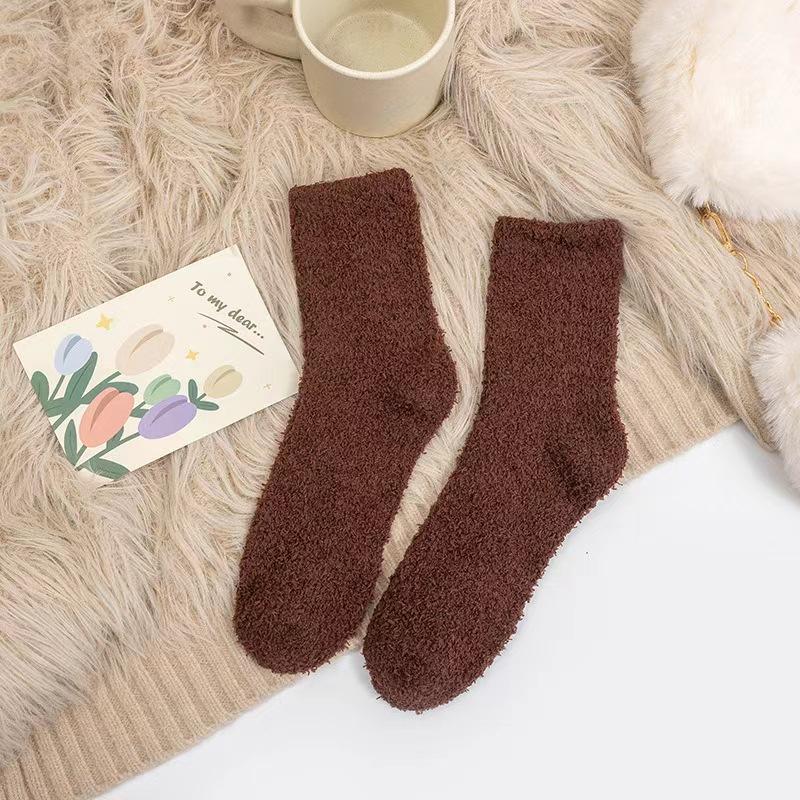Носки ярких цветов, теплые носки, плюшевые носки, женские носки до середины икры из кораллового флиса, женские носки