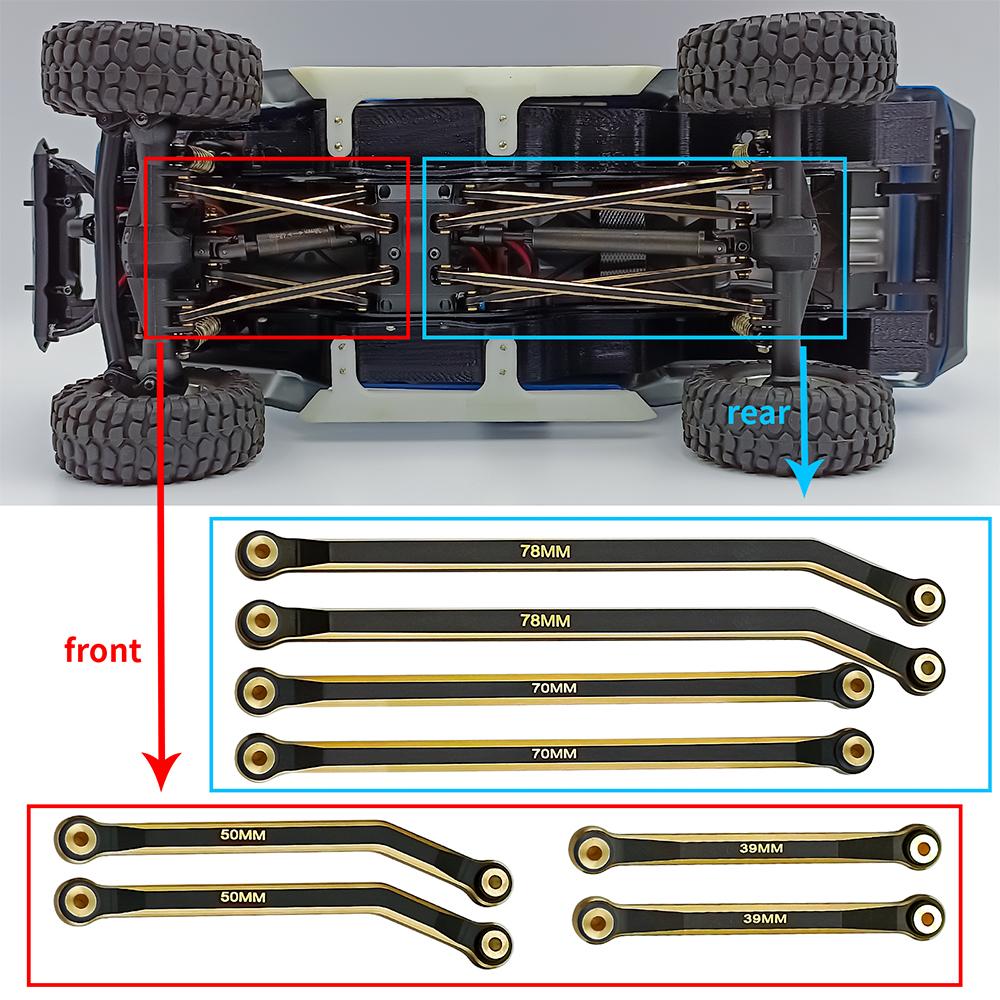 MIBIDAO Brass Heavy Heightening Chassis Links Rod Set for Axial SCX24 Deadbolt Gladiator Wrangler Bronco Chevrolet 1/24 RC Car