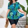 2025 принт с коротким рукавом 2 шт. плюс размер танкини женский с высокой талией пышное платье купальник женский пляжный большой купальный костюм