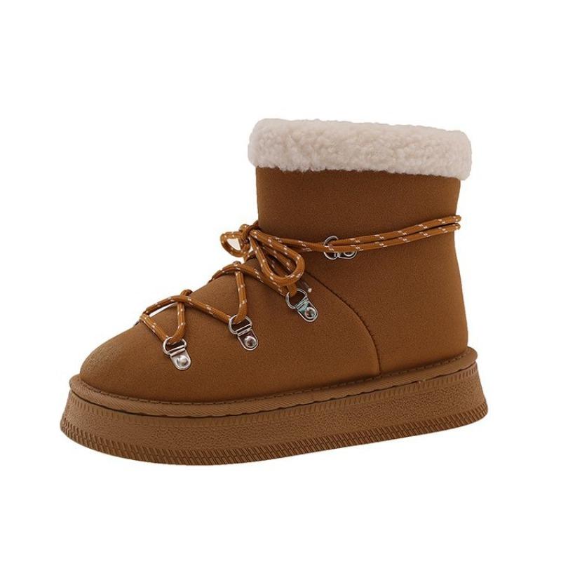 Women's Plus-Size Lace-Up Snow Boots - 2025 Winter New Style, Casual, Warm, Fleece-Lined, Short-Calf, Cotton Boots for Cross-Border Trade