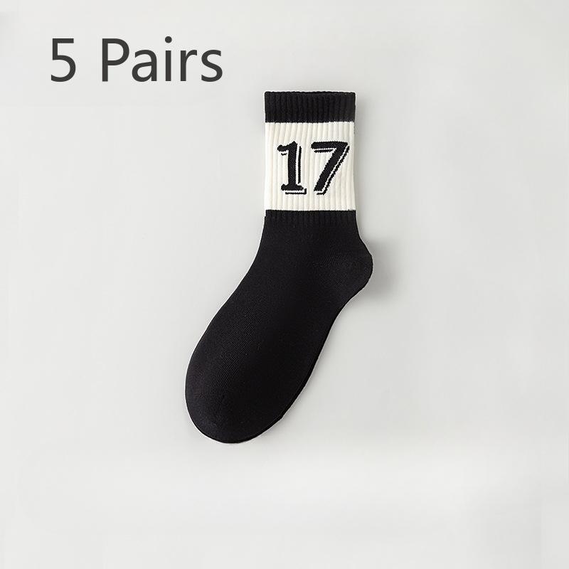 5 Pairs of Boys Spring Summer Trend Letters Deodorizing Running Sports Student Cotton Socks