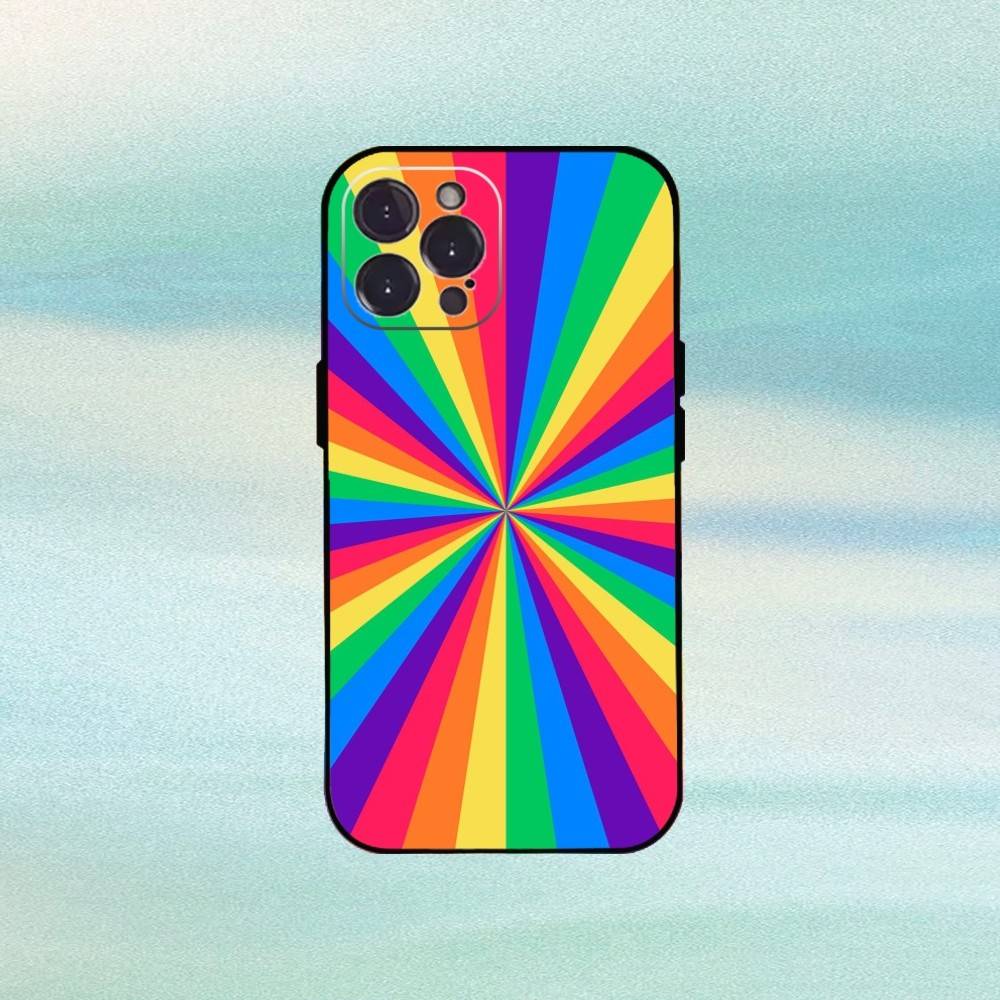 C-Colorful R-Rainbow Stripe Phone Case For iPhone 16 15 14 13 12 11 Pro Max Plus,5G Soft Black Case