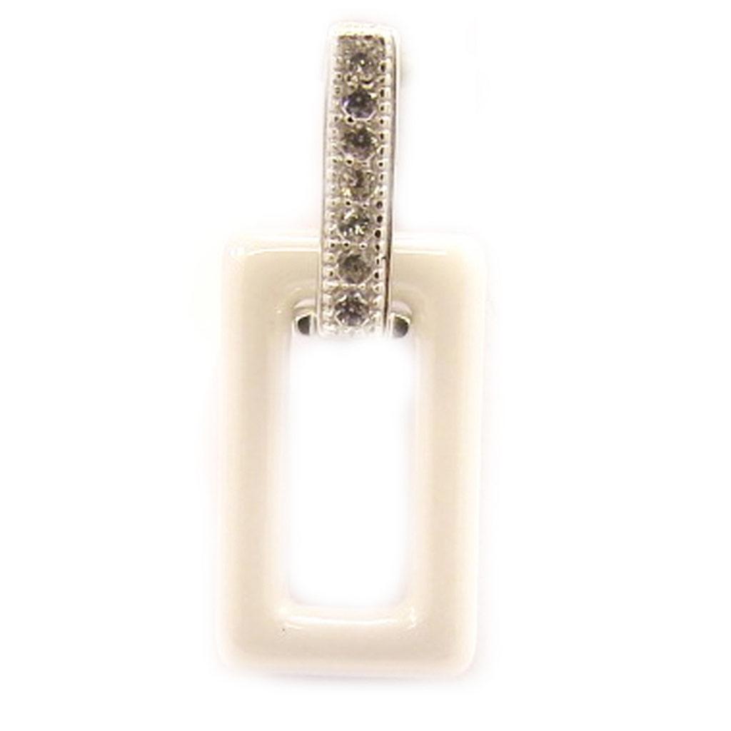 Les Trésors De Lily [L5008] - Серебряный кулон "Сисси" белый (керамика) родиевое покрытие - 20х8 мм