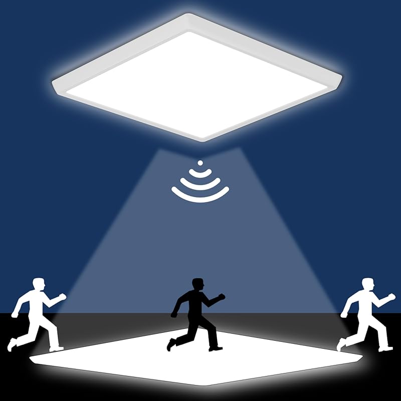 Потолочный светильник с датчиком движения, проводной - 12-дюймовый потолочный светильник со встроенным монтажом, активируемый движением - 24 Вт светодиодный потолочный светильник для кладовой, коридора, крыльца,