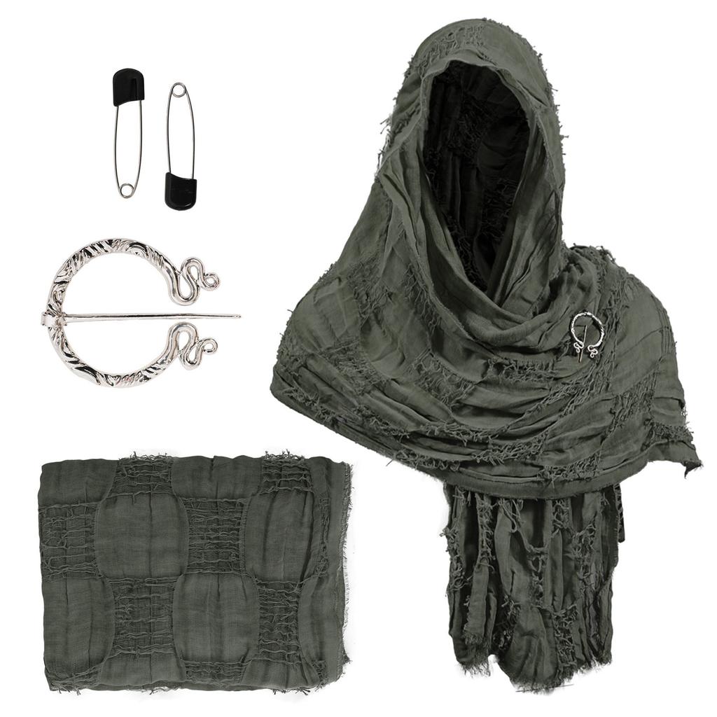 Medieval Wasteland Scarf Shawl Renaissant Costume Accessory With Shawl Brooch Unisex Cotton Blend Cloak for Halloween