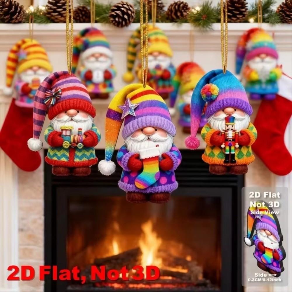 16 Pieces Set 2D Design Christmas Hanging Ornaments Wooden Santa Claus Ornaments Christmas Tree