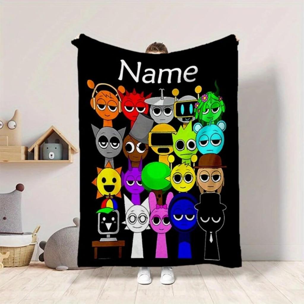 Sprunki Blanket With Name Customized Flannel Blanket For Kids Boys Girls Soft Perfect Birthdays Travel or Home Bed Sofa Decor