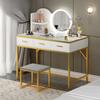 Туалетный столик с табуретом, столик для макияжа, со светодиодными лампочками, зеркало, для спальни, гардеробной, белый и золотой