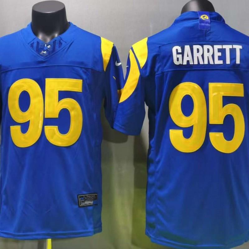 Мужская синяя форма NFL Los Angeles Rams № 95 в стиле Аарона Дональда - Вышитая футбольная форма, одежда для фанатов