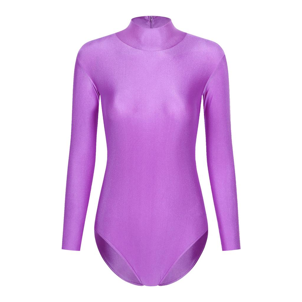 Женское боди с длинным рукавом и воротником-стойкой, однотонное эластичное трико на молнии сзади, гимнастический танцевальный комбинезон