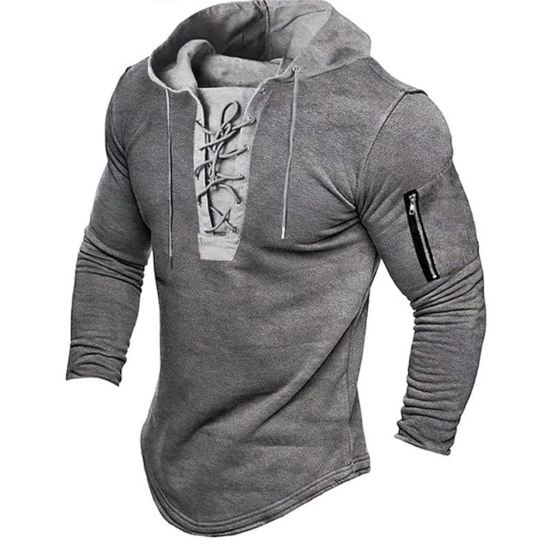 Men's Hooded Sweatshirt with Solid Color Tie Up for Sports and Leisure, Spring Autumn Clothing Accessories Hooded DL24