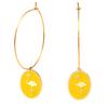 [Q2484] - Designer Steel Hoop Earrings 'Flamant Rose' Golden Yellow - 33 Mm - 18x14 Mm