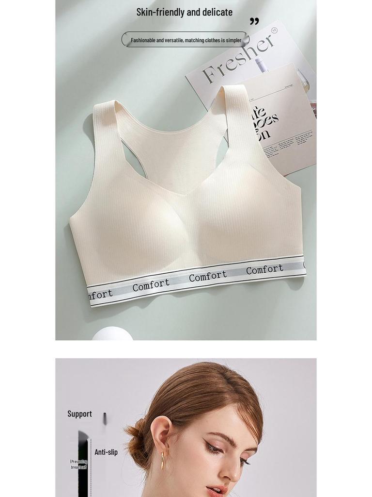 Women's Shockproof Seamless Sports Bra - Wireless, Thin, Anti-Sagging, Side Support, Small Chest Gathering Vest Bra.