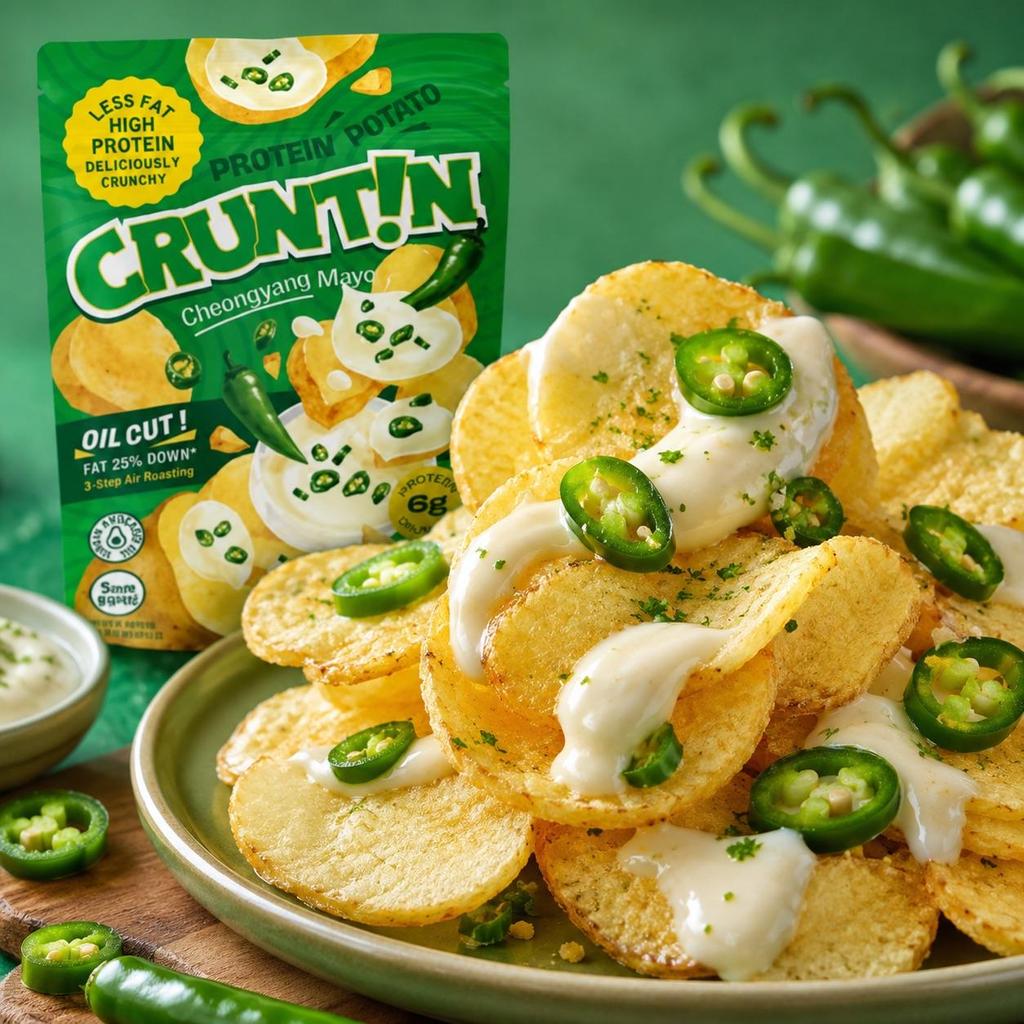 CRUNTIN 5мм Цельные Картофельные Чипсы Чеянго Майо 55г