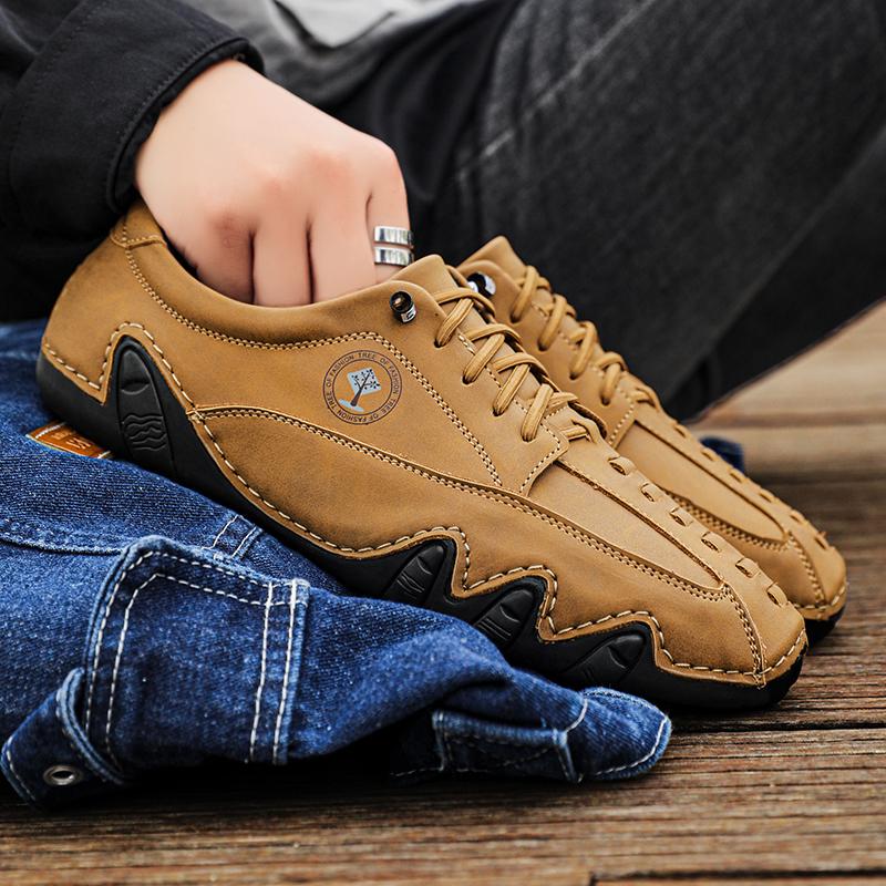 Модная повседневная обувь для ходьбы Легкая вулканизированная обувь Нескользящая Удобная Дышащая для ежедневной носки Балетки Мужские кожаные кроссовки на шнуровке