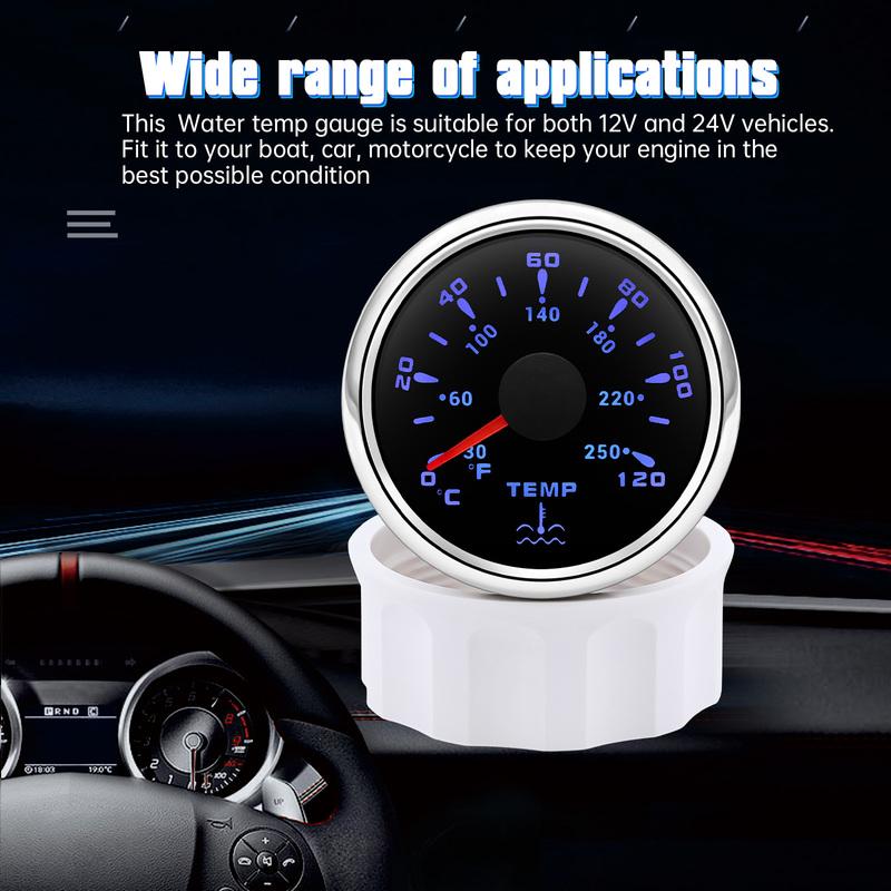 7 Colors Backlight Water Temp Gauge Fuel/Water Level Gauge Oil Press 52mm Gauge For Marine Boat Car Truck Auto Parts 12V 24V