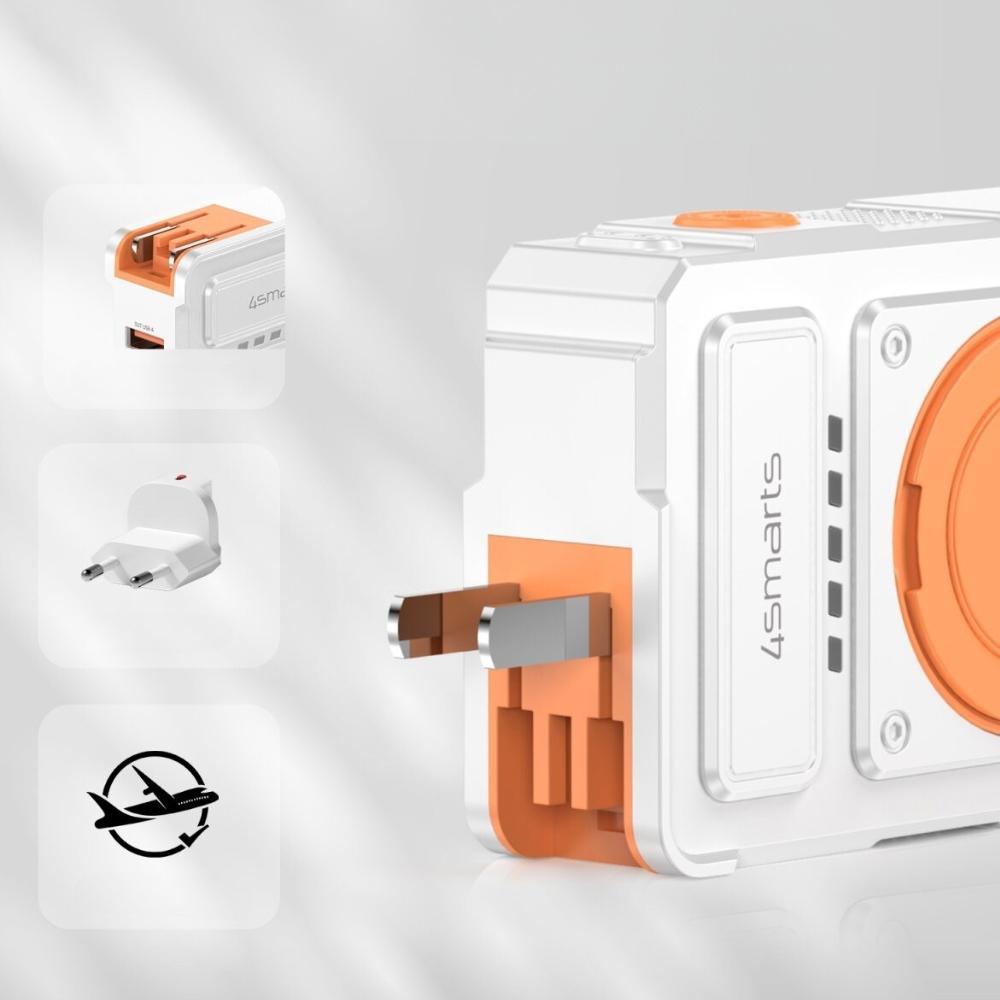 Гибридное зарядное устройство 4smarts 6-в-1 USB-C/USB-A PD 22,5 Вт с Powerbank на 10 000 мАч, индуктивная зарядка Qi, кабель USB-C, Белый
