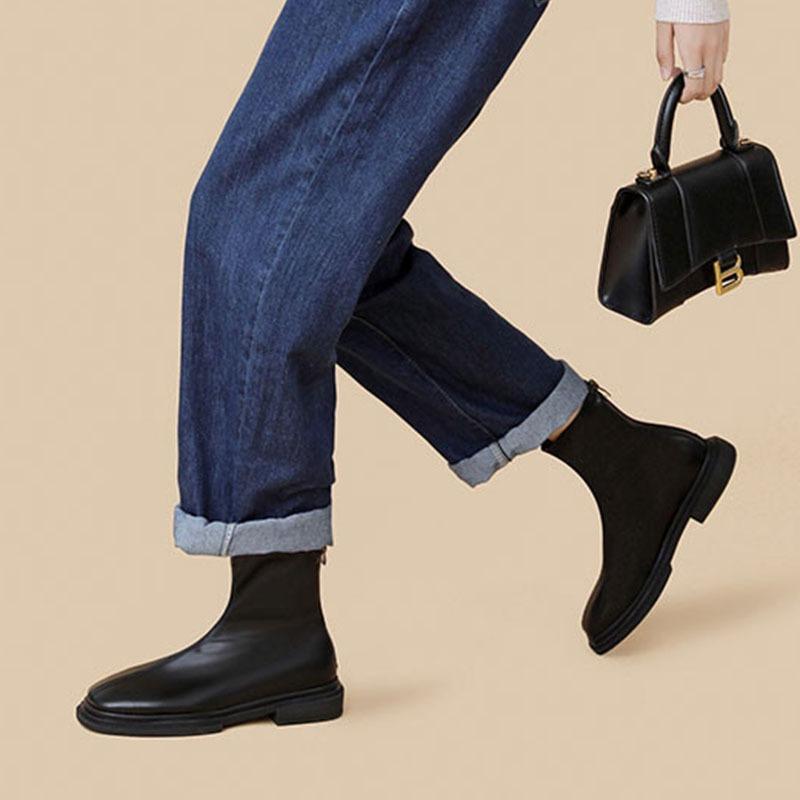 Ботинки на плоской подошве женские 2024 новые черные коричневые короткие ботинки осенние замшевые челси одинарные ботинки туфли с боковой молнией повседневные ботинки женские