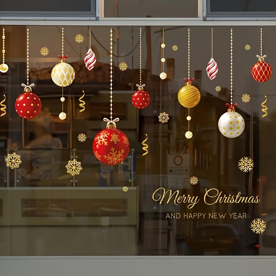 Christmas Ball Pattern Window Stickers, Removable Waterproof PVC Holiday Decals for Home Store Living Room Bar Door Decoration