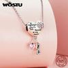 WOSTU 925 Sterling Silver Pink Crytal Heart Charms Cute Pet Paw Bead Fit Original Bracelet Necklace Family New Year Jewelry Gift