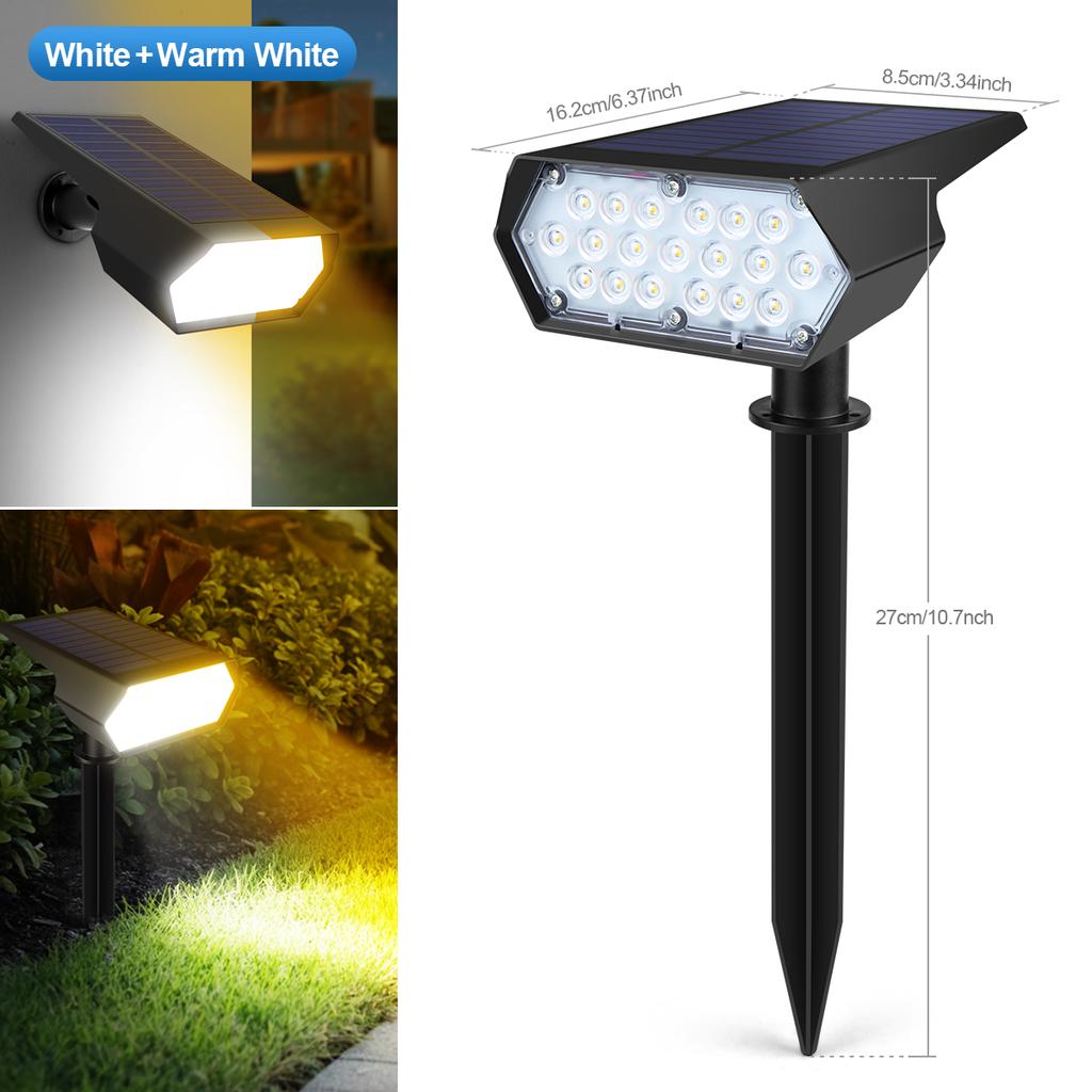 Dual Colors Adjustable LED Solar Spot Lights Waterproof Outdoor Solar Landscape Lights For Garden Yard Lawn Palm Trees Decor