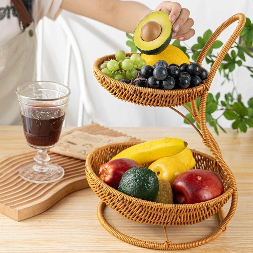 Handwoven Fruit Basket Imitation Rattan Weaving Storage Basket New Storage Rack  Living Room