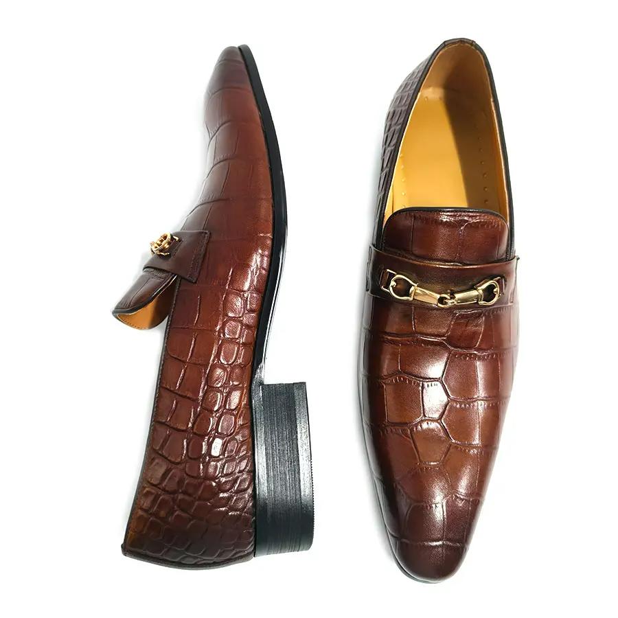 Модные мужские лоферы с узором крокодиловой кожи, обувь из натуральной кожи, роскошные Zapatos De Hombre, новые элегантные коричневые, высокого качества, ручной работы, обувь для костюмов