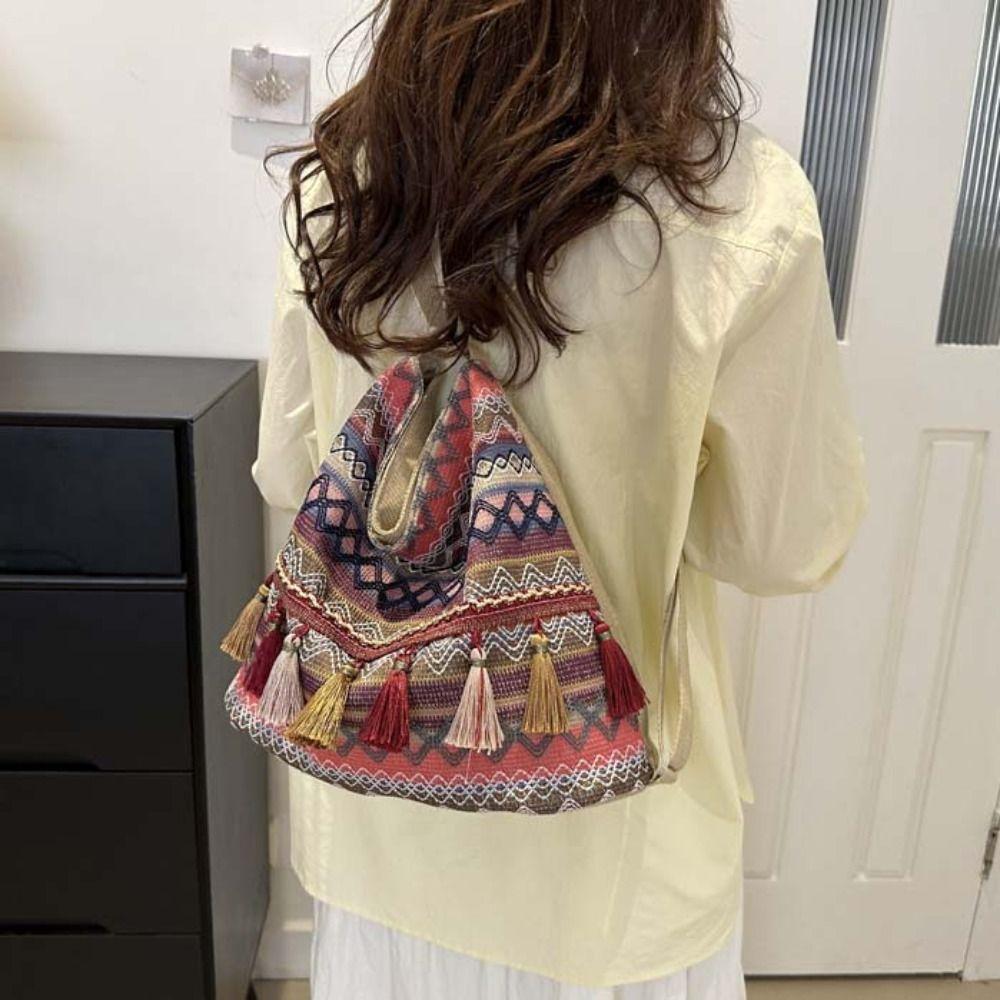 Большая вместимость сумка через плечо с бахромой и кисточками, сумка через плечо в стиле бохо, рюкзак в этническом стиле для отдыха на природе
