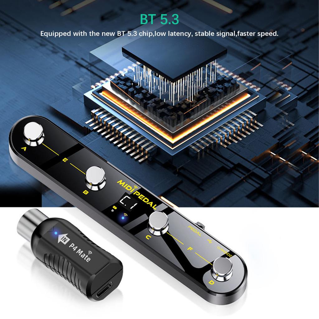 Беспроводная MIDI-педаль-контроллер 5 режимов Цифровой дисплей 25 часов USB Педаль-переключатель Металлический переключатель Беспроводной приемник для микшера Электрический