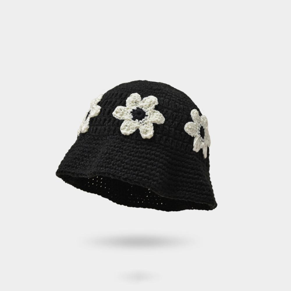 Korean Style Crochet Flower Knitted Hat Sweet Bucket Hat Cute Beanies Hat  Girls