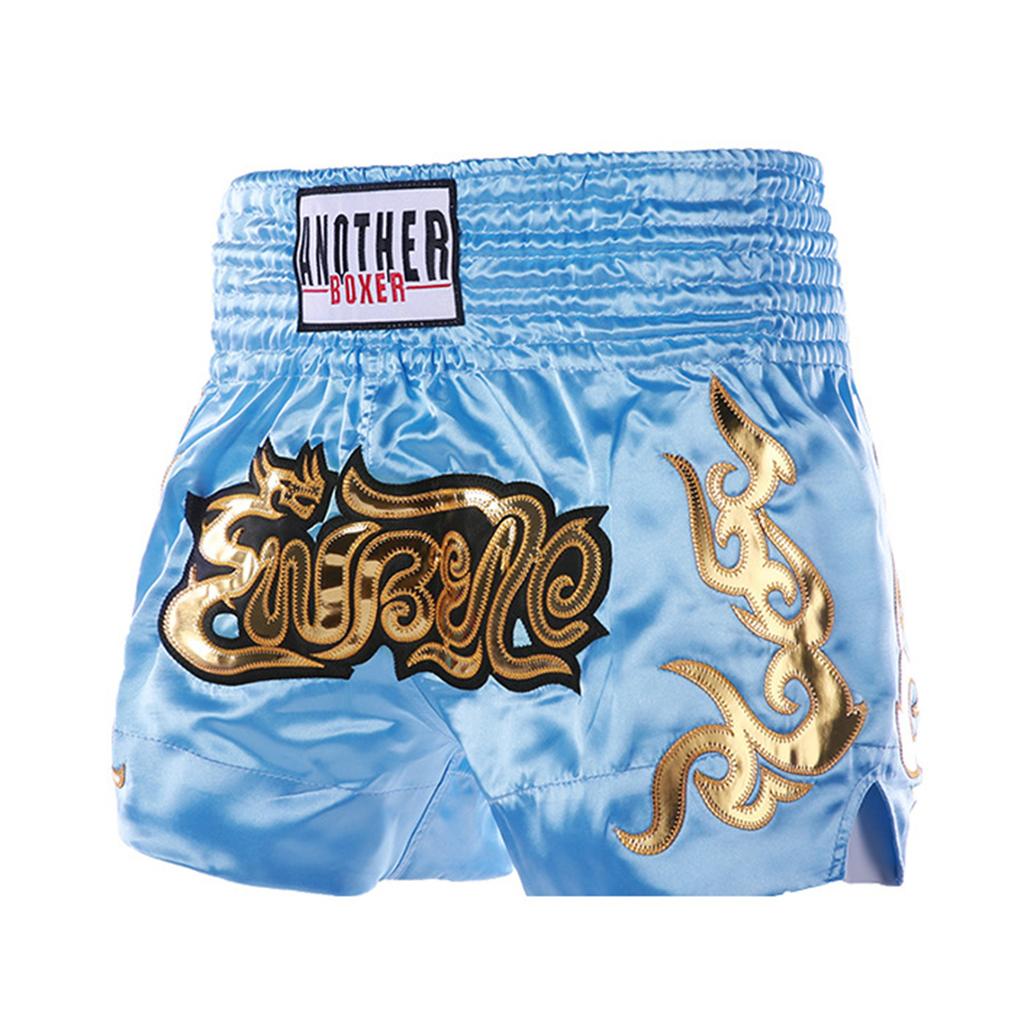 Metallic Letter Satin Boxing Shorts for Boys Kids - Fitness Trunks with Side Slit and Elastic Wide Waistband