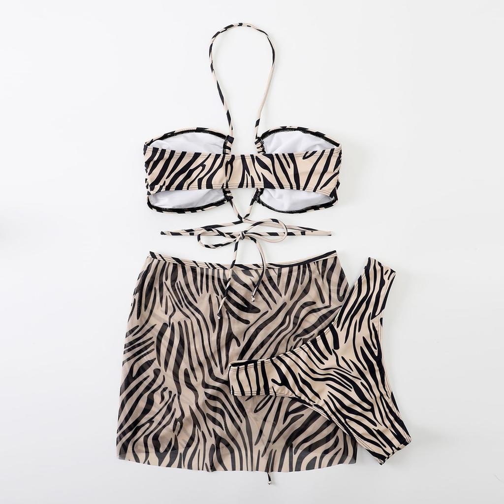 Женское модное пляжное платье бикини в полоску с разрезом (3 комплекта с накладками на грудь без стального бюстгальтера)