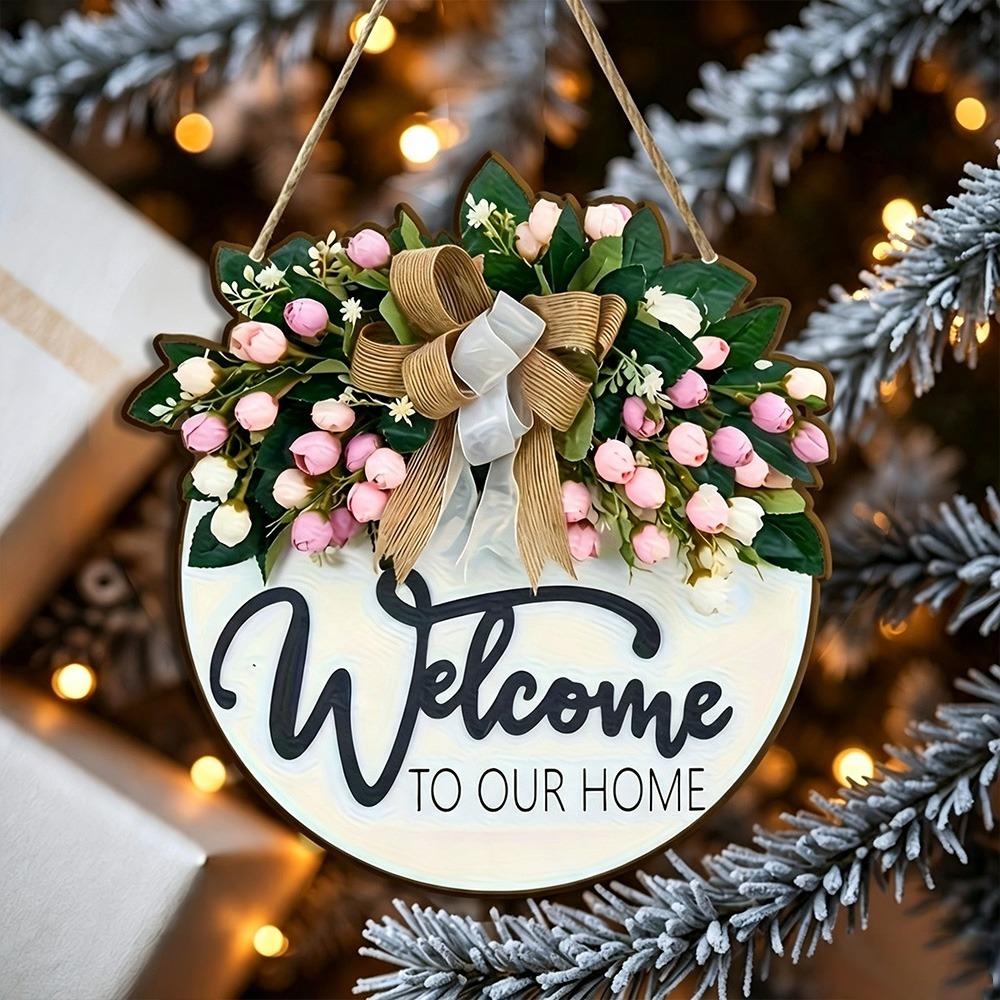 Warm Home Round Doorplate Retro Style Hanging Wooden Board New Wall Sign Front Door Decor
