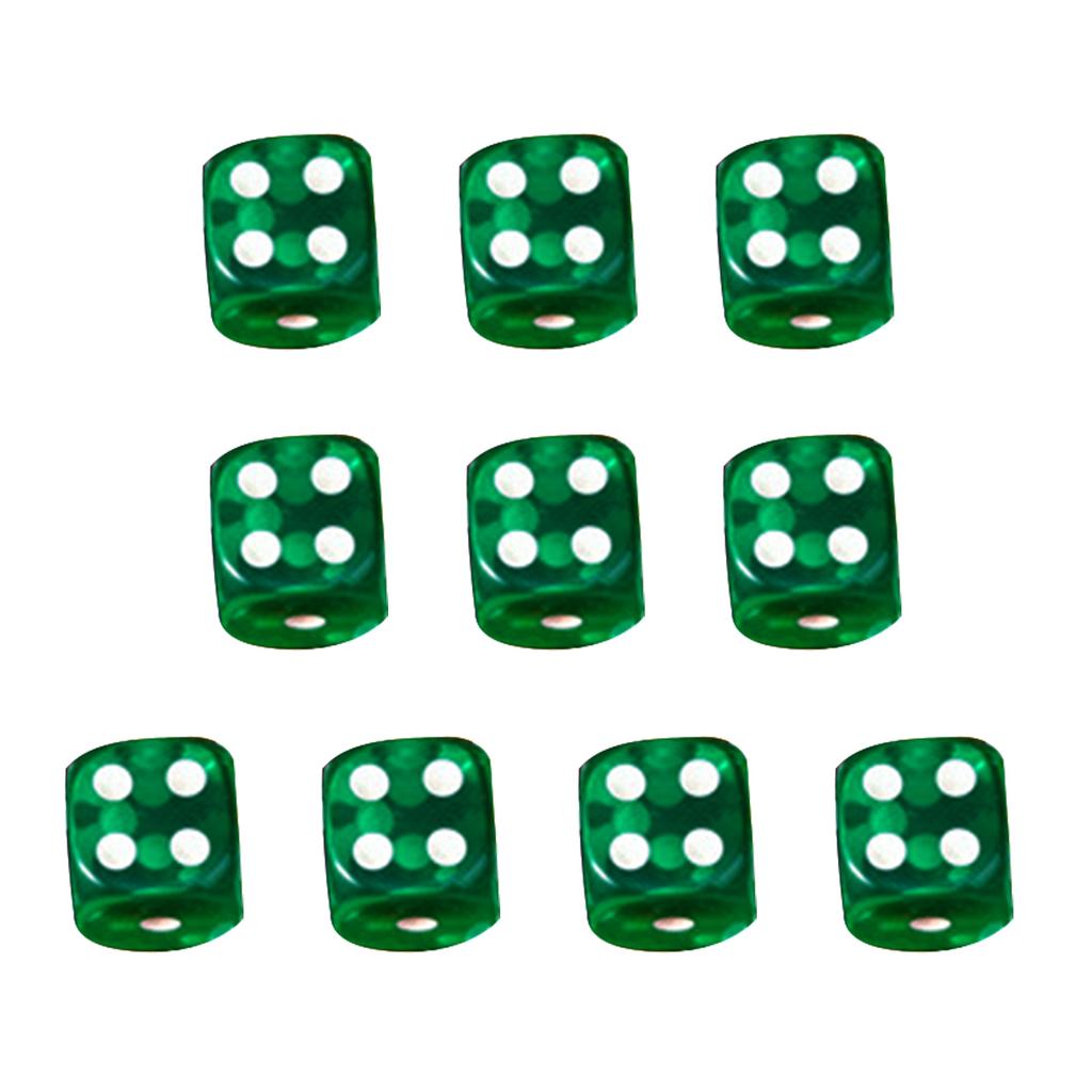 Rounded Corner Six Sided Dices Bulk Pack of 10 Assorted Color 16mm D6 Acrylic Dices Cubes with Number Dots for Kids Use