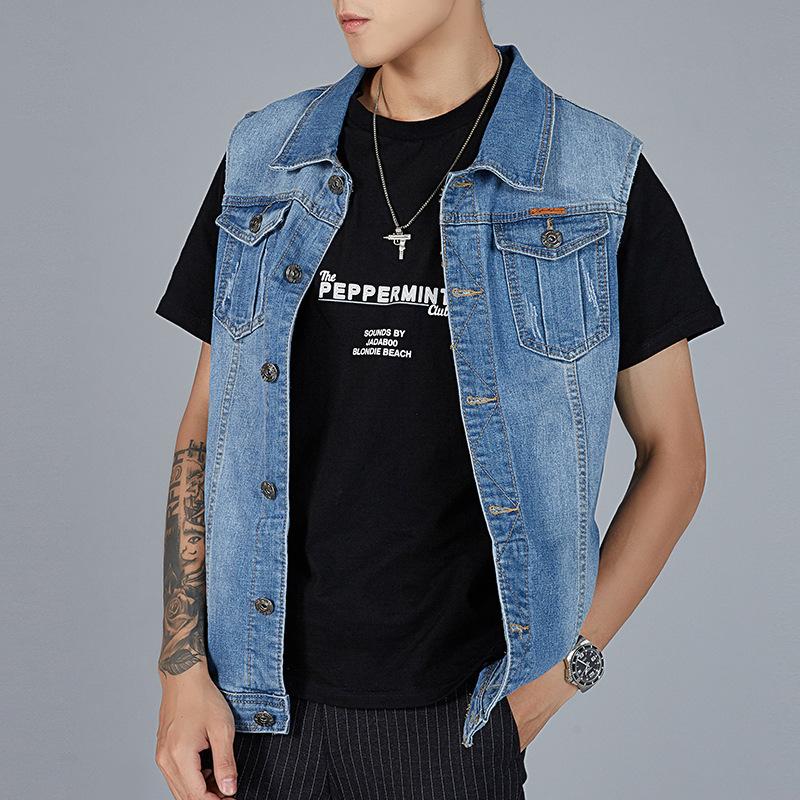 Spring and Autumn Large Denim Vest Men's Loose Plus Fat Single Breasted Tank Top Casual Sleeveless Jacket Fashion Men's Wear