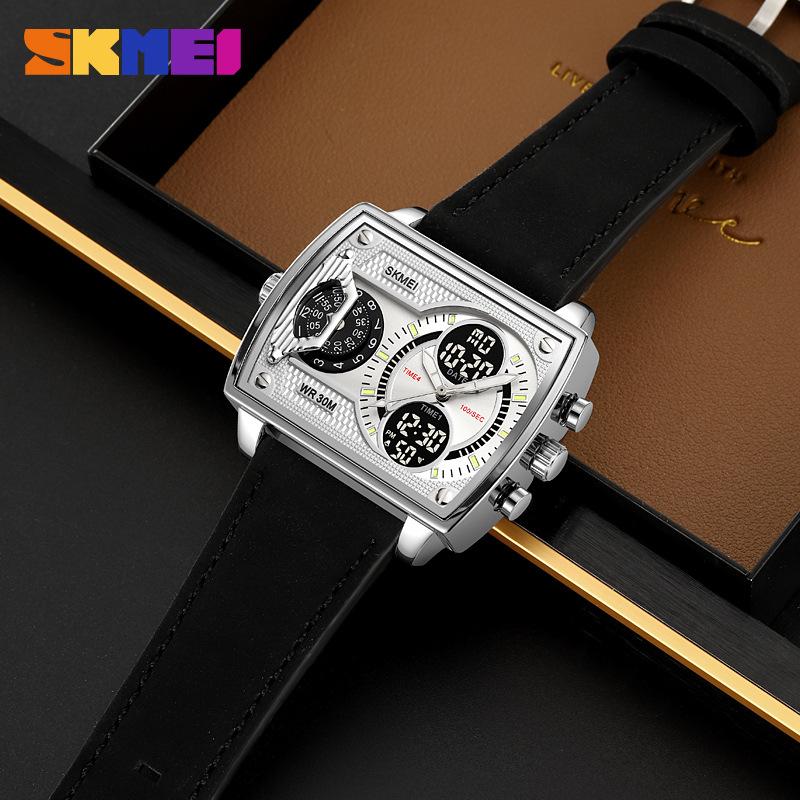 Golden Big Dial Three Time Men Wrist Watches Stainless Steel Men Sports Digital Military Quartz Watch Luminous Male Clock