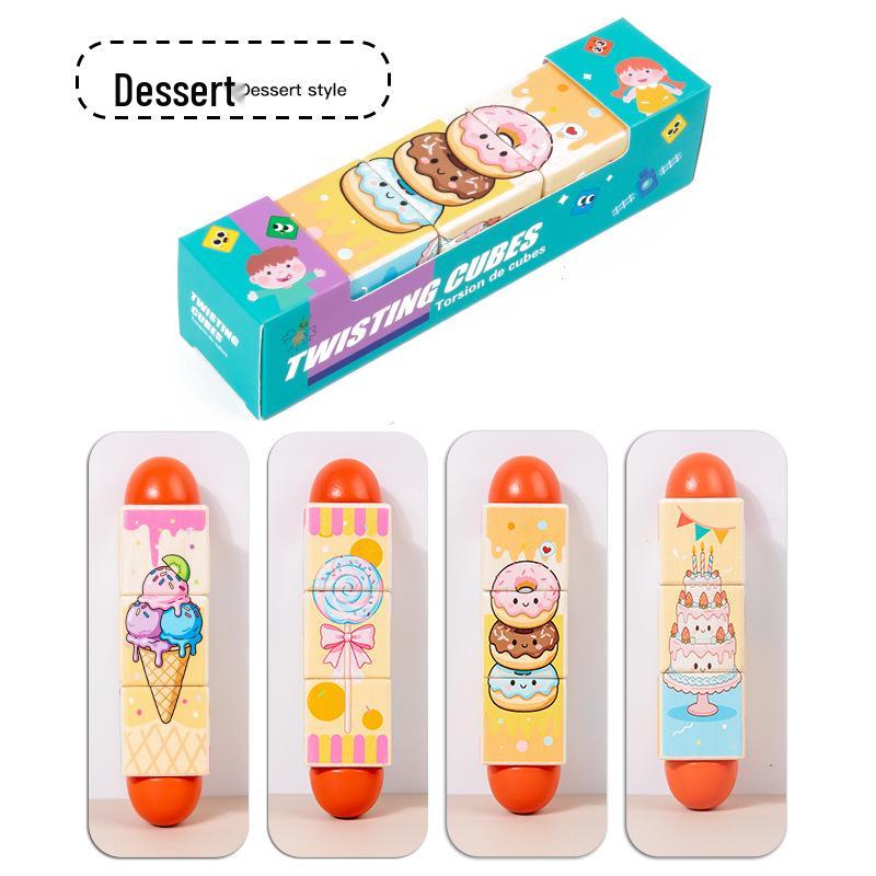 Solid Wood Rotating Building Blocks: Educational Puzzle for Early Learning