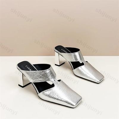 Женские сандалии Модные с квадратным носком Неглубокие Высокий каблук Женские мюли Повседневная обувь Большой размер Летние Шпилька Вечеринка Платье Сандалии