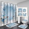 4pcs Winter Christmas Snowflake Shower Curtain SetSnowflake Scene Shower Curtain Rugs For Bathroom Pine Tree Covered