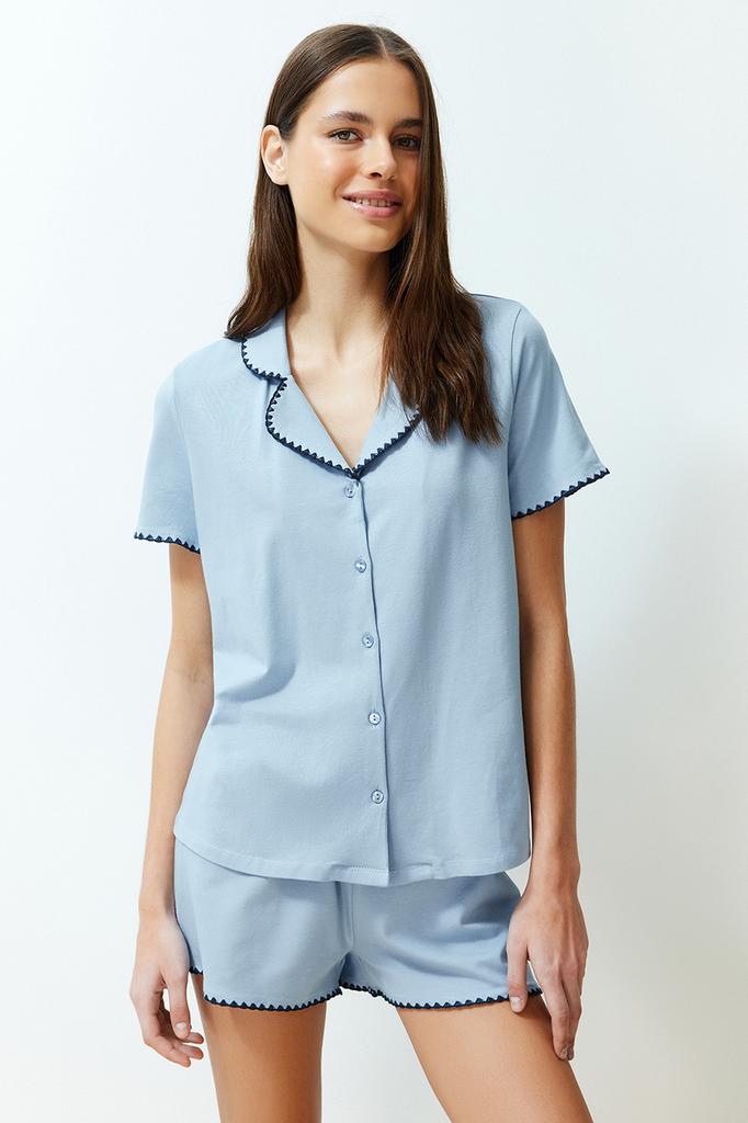 Women's Style Homewear Sleepwear White Multicolored 100% Cotton Fun Patterned Knitted Pajama Set