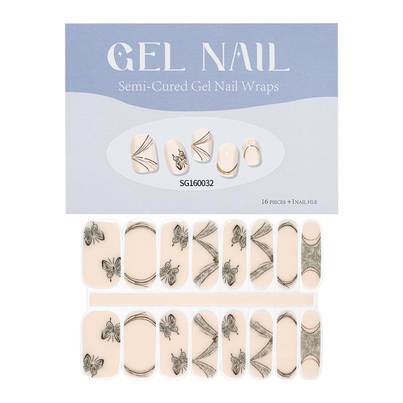 Thin Lamp Style Gel Nail Sticker 16-finger Extended Semi-curing Nail Sticker