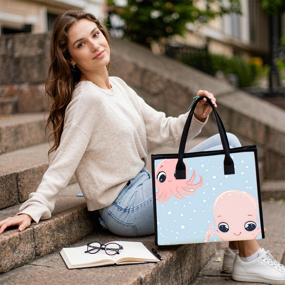 Cute Octopus Print Canvas Tote Bag