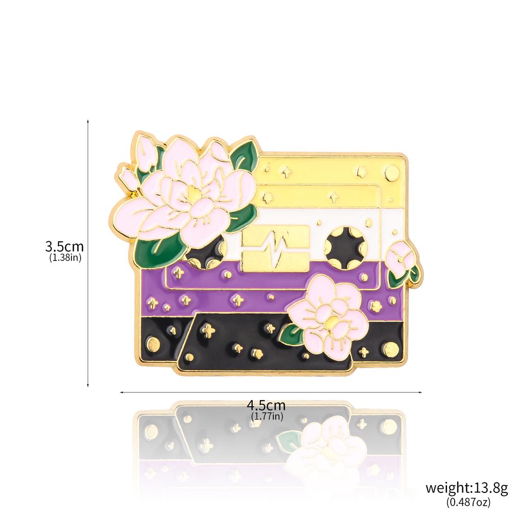 Fashion Flower Cassette Radio Tapes Enamel Brooch Retro Pride Badge Pin Women Men Hats Bags Lapel Decoration Gift Accessories
