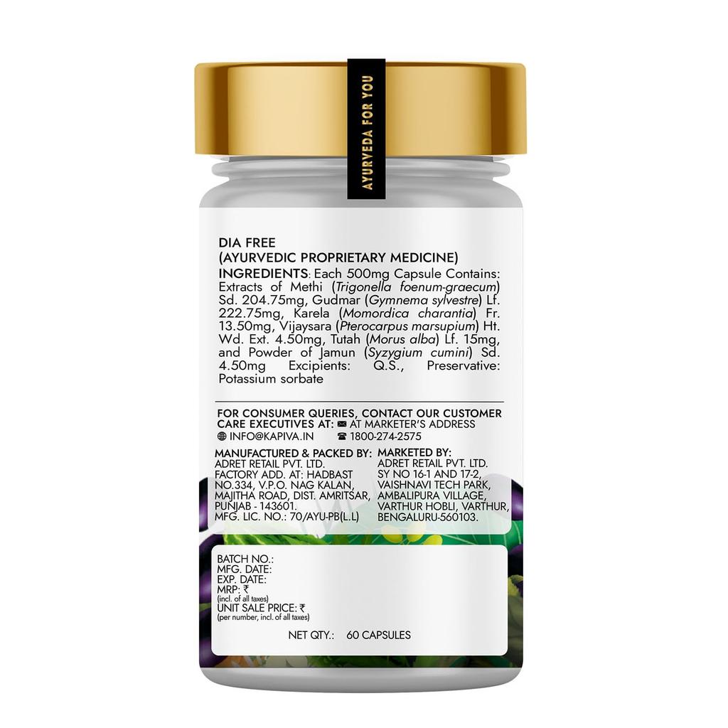 Kapiva Dia Free Ayurvedic Capsules For Daily Metabolic Wellness Energy Balance And Herbal Nutrition Support Pack Of 1 60 Capsules