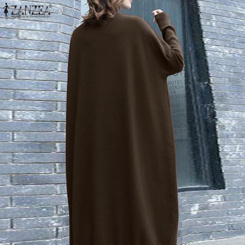 ZANZEA Повседневная свободная туника с высоким воротником и длинным платьем