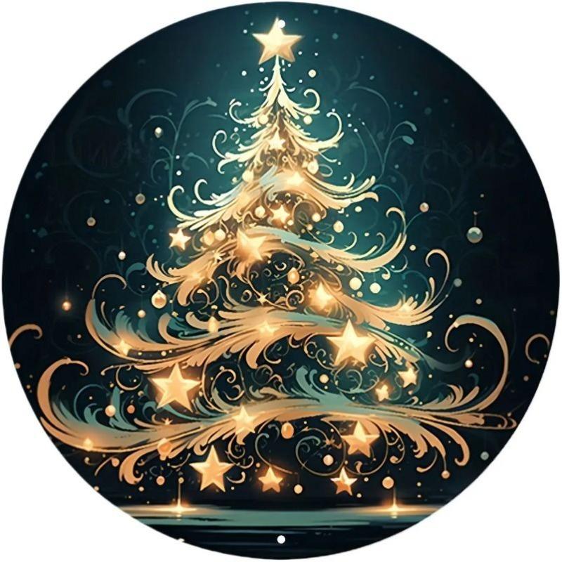 Witch Broom Halloween Sign, Round Aluminum Wall Plaque 20x20cm