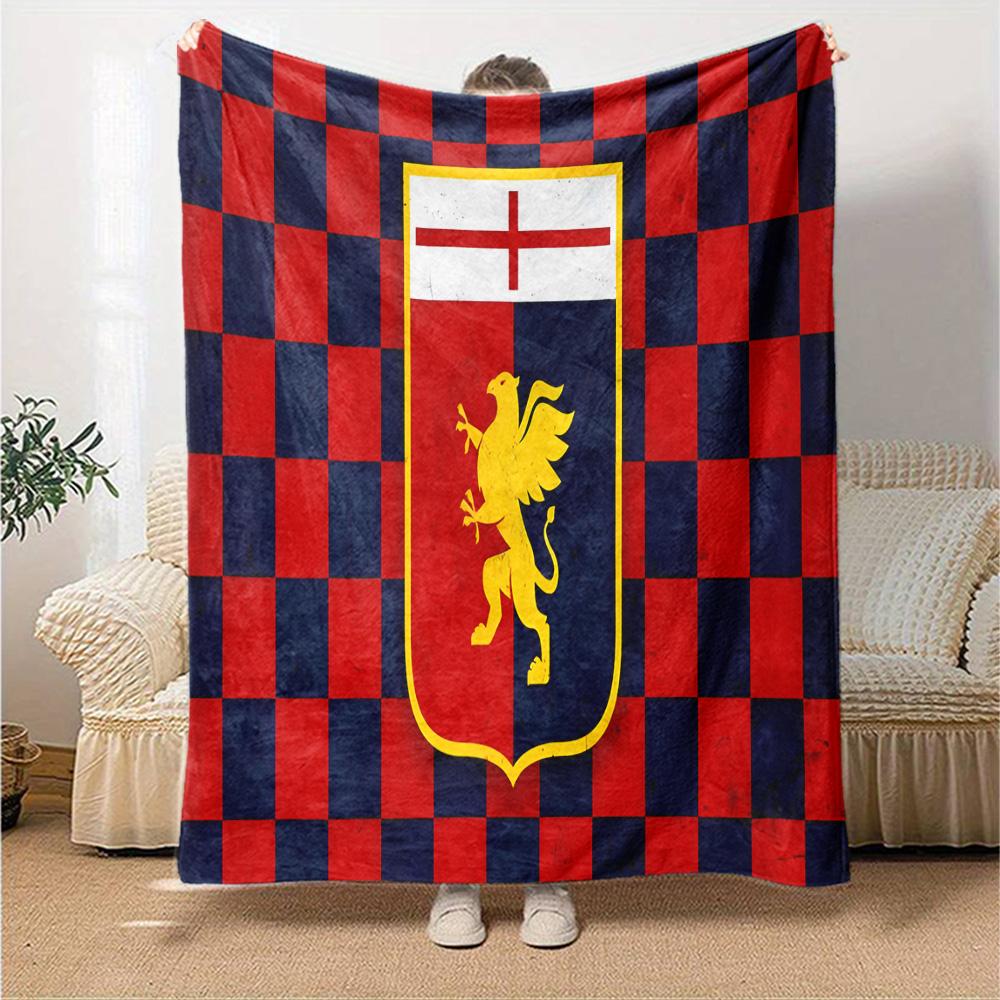 Lion Shield Genoa Flannel Blanket, Soft Polyester, Modern Design, All-Season for Camping, Travel, Gifts for holidays or birthdays