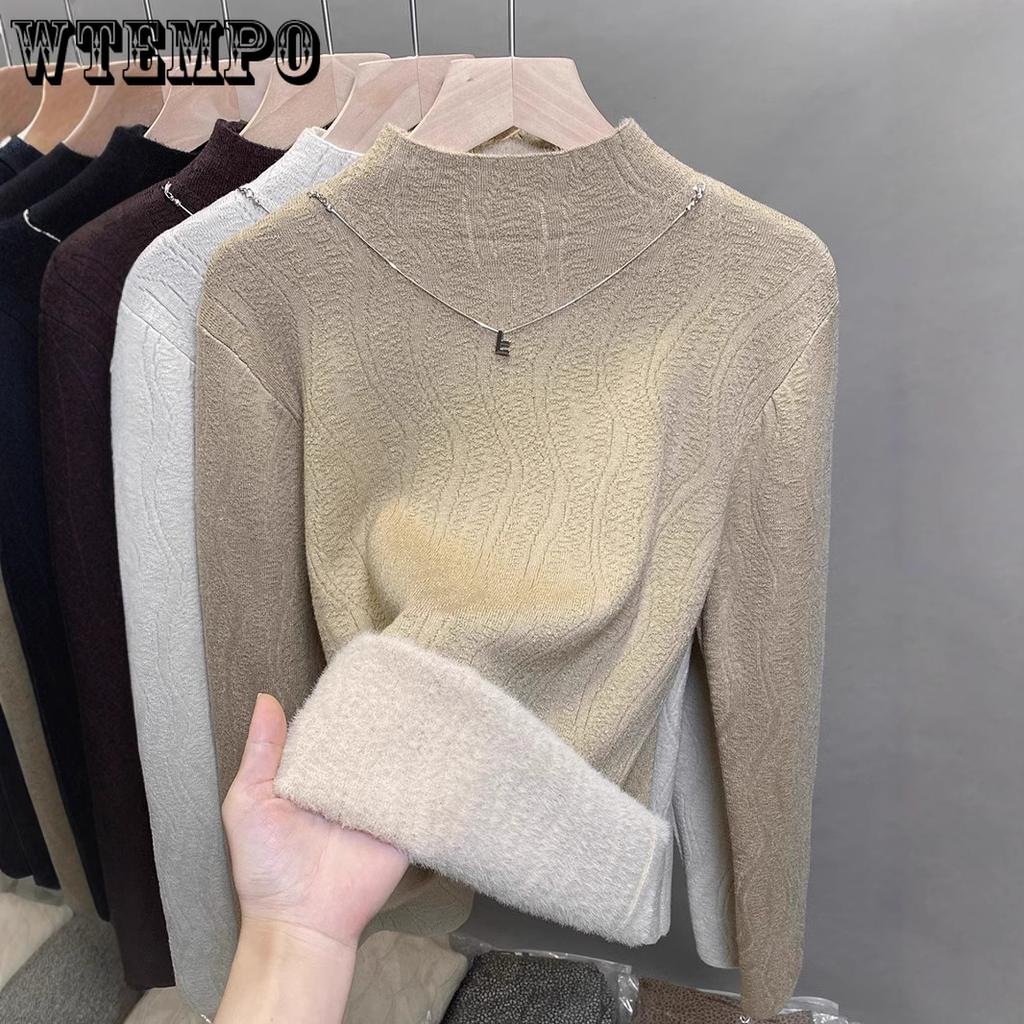 Цельный бархатный свитер, женский толстый бархатный пуловер, полувысокий ворот, вязаный свитер, внутренний топ, модный на осень и зиму