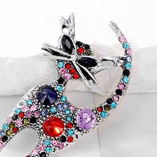 Cute Cat Shape Brooch Colorful Shining Rhinestones Inlaid Pin Suit Lapel Badge Jewelry Gift Coat Accessories