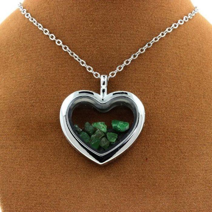 Stones and Minerals. Raw Tsavorite Garnet Necklace. Heart Model.